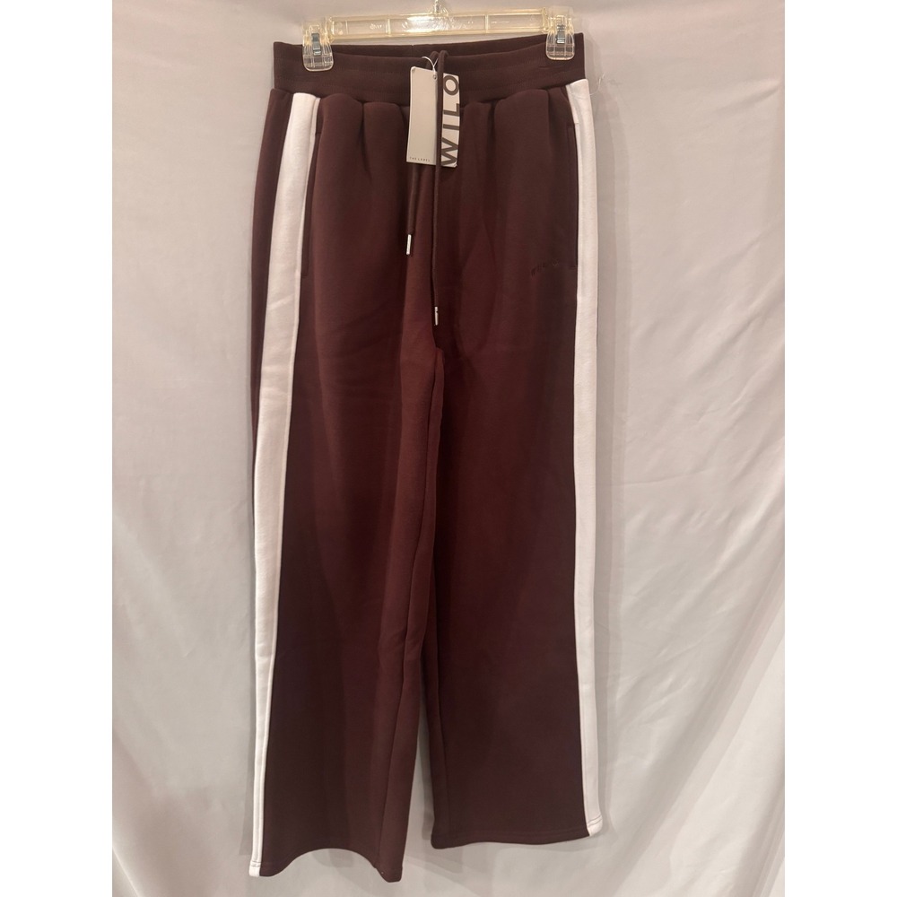Wilo The Label Espresso Brown Wide Leg Side Stripe Sweatpants Small NWT